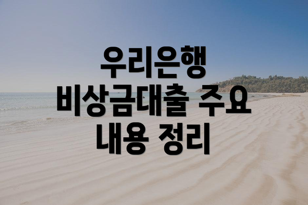 우리은행 비상금대출 주요 내용 정리