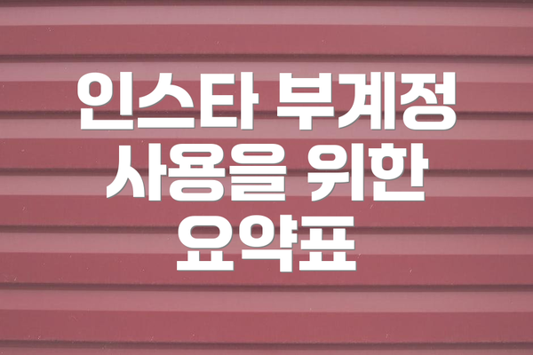 인스타 부계정 사용을 위한 요약표