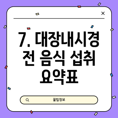 7. 대장내시경 전 음식 섭취 요약표