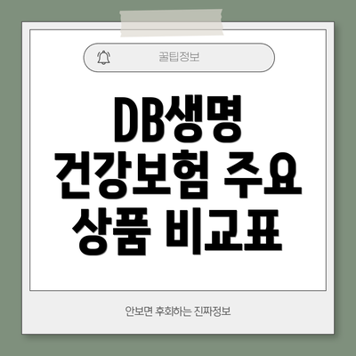 DB생명 건강보험 주요 상품 비교표
