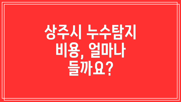 상주시 누수탐지 비용, 얼마나 들까요?